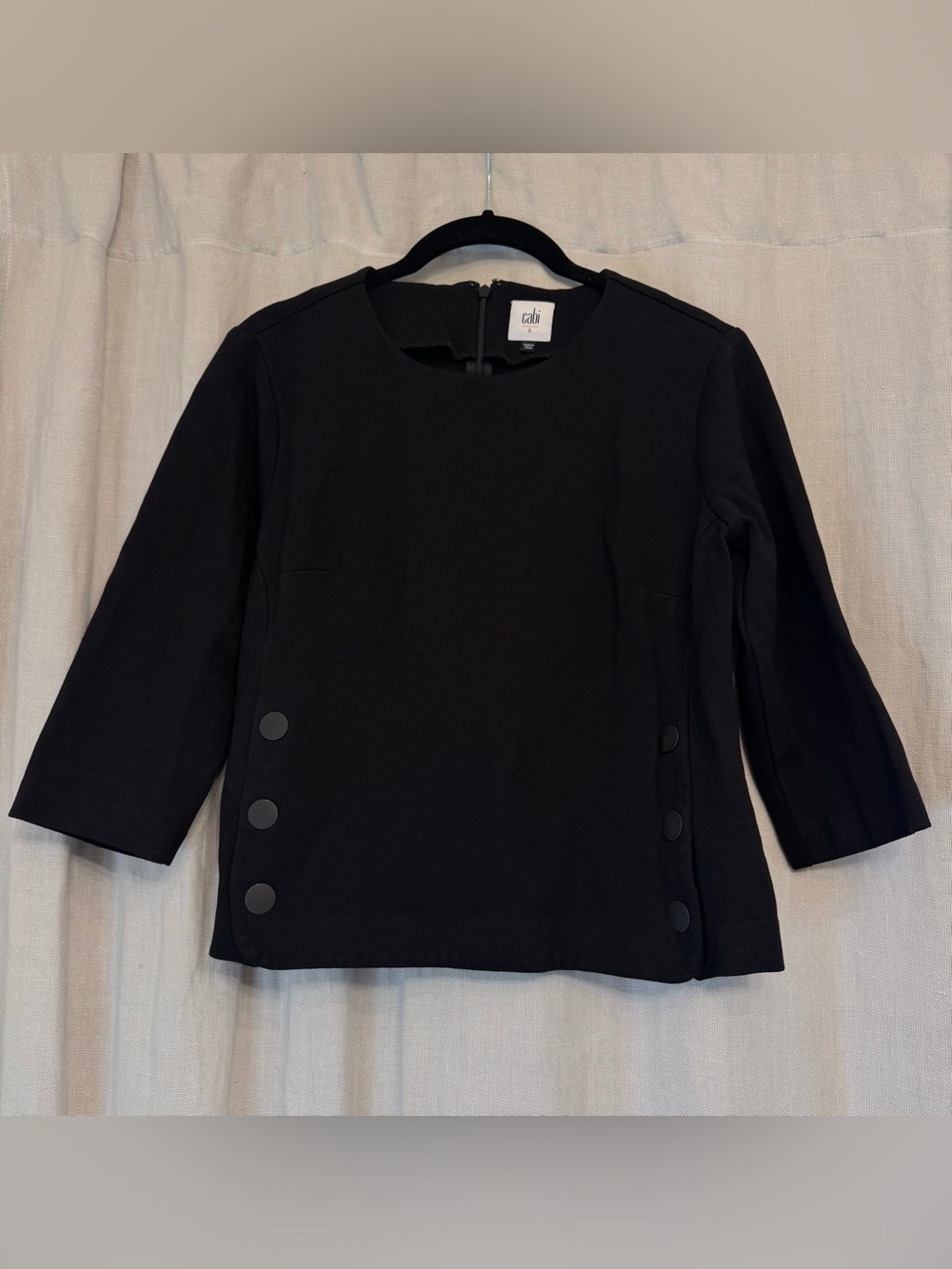 CAbi Black Structured Knit Sailor Button Side 3/4 Sleeve Blouse Top Size S